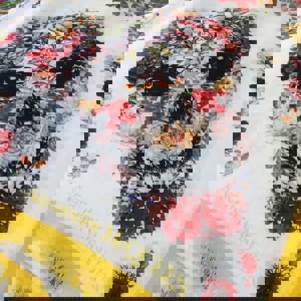 Alexander McQueen finely woven semi sheer kaftan with skull and butterfly patterning
