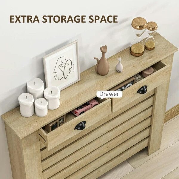 Bobobiy 95.5H x 111Wcm Radiator Cover, with Drawer - Oak
