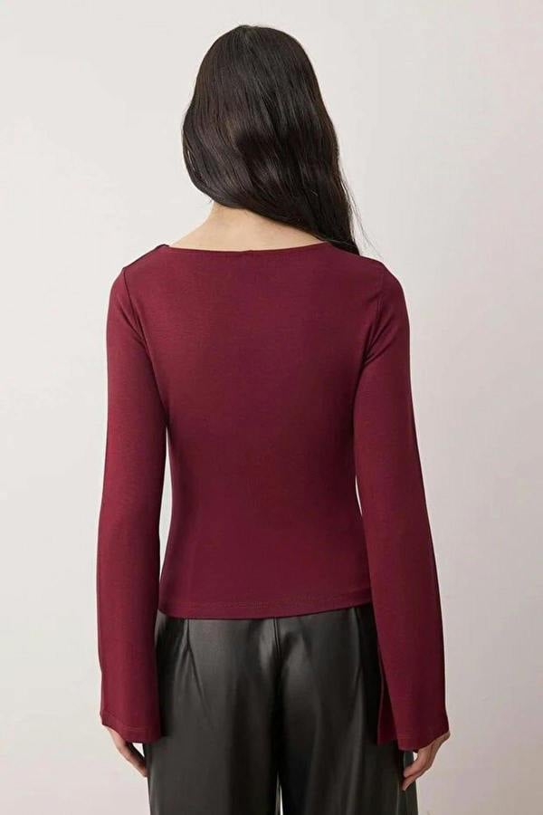 WOVCOR Fitted Boat Neck Soft Long Sleeve Flexible Knit Blouse