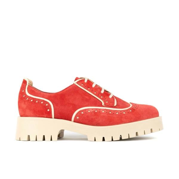 Embassy London Artisan - Red & Cream - Women's leather lace-up shoe with brogue detailing