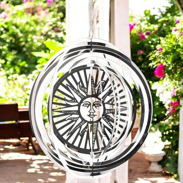 EDH Door Hardware Sun Stainless Steel Hanging Wind Spinner – 34cm x 25cm | 3D Metal Kinetic Garden Ornament & Outdoor Wind Sculpture