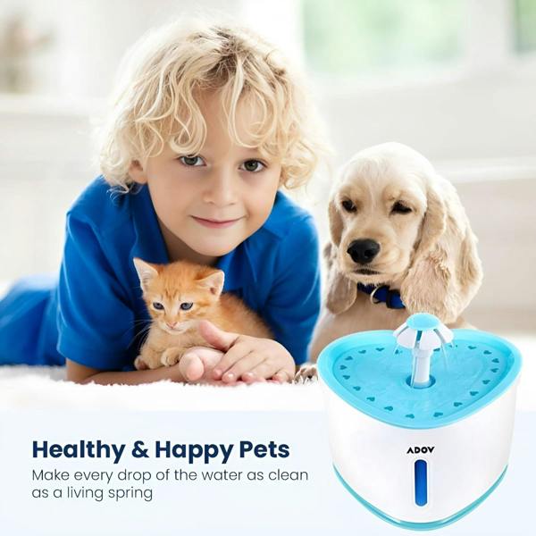 ADOV Cat Water Fountain, USB Powered 2.4L Pet Drinking Fountain with Water Level Window and Filter