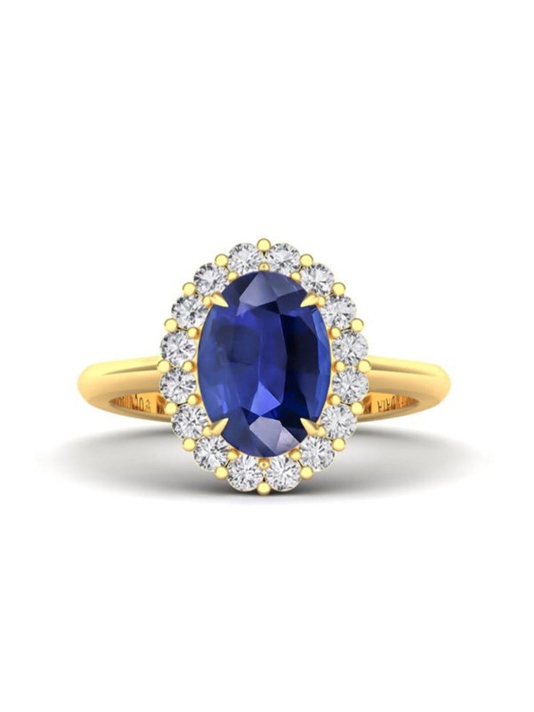 Gemdaia Royal Blue Sapphire & Diamond Halo Ring