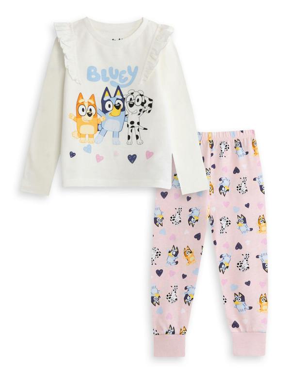 Bluey Girls Off-White Character Long Sleeve Long Leg Pyjama Set