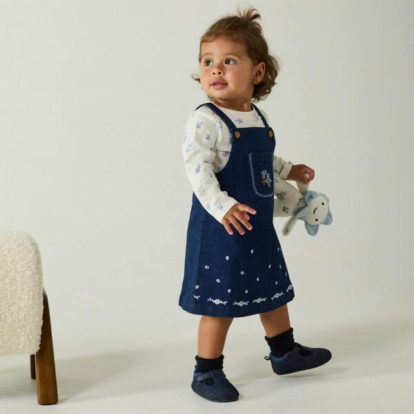 Mini Cuddles Floral Pinny with Top (Blue & White)