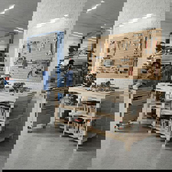 Arbor Garden Solutions Wooden Workbench MDF Top Depth-4ft With Double Shelf