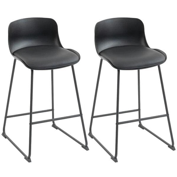 Modern Bar Stools Set of 2, PU Leather Barstools, Counter Height Kitchen Chairs for Breakfast Bars, Dining Room, Black