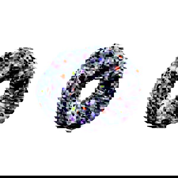 Black and white polka dot soft fabric scarf with colorful accents