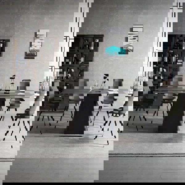 Detail view of Bontempi Dining Table, Sintered Stone with round dining tables