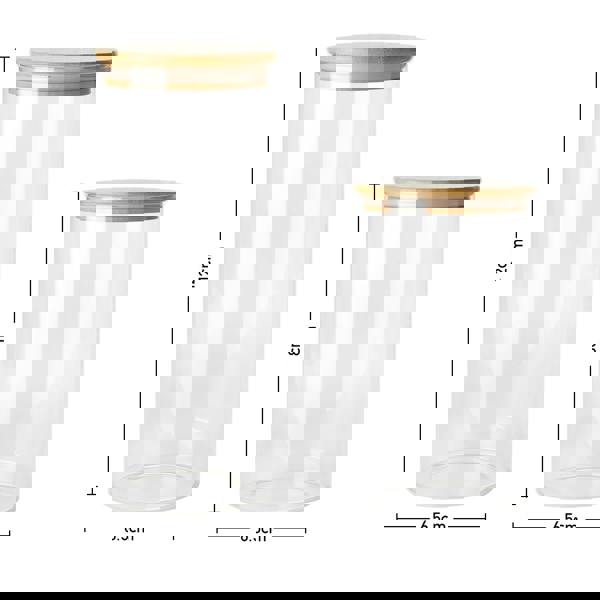 Living and Home 10pcs Glass Storage Jar Set with Bamboo Lids & Measuring Spoon