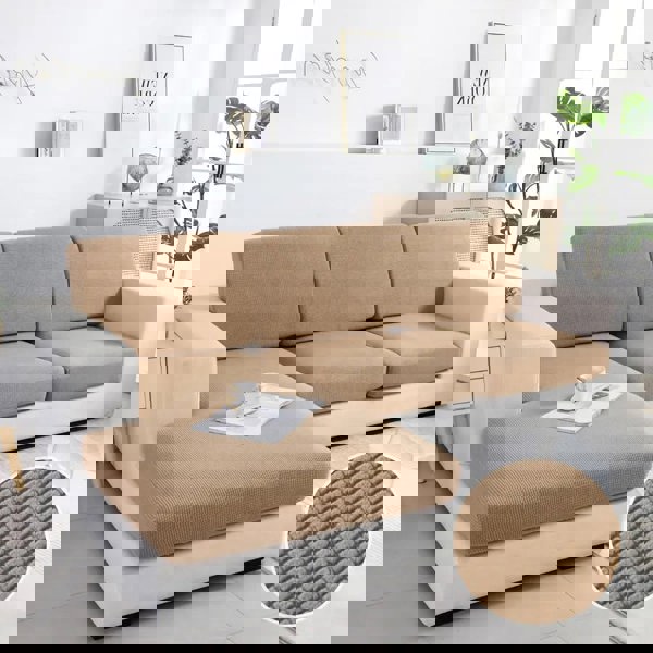 Anyhouz Anyseat Sofa Cover Camel Polyester Thick Stretchable Cushion For Living Room 1Pc Normal Size 225-275cm