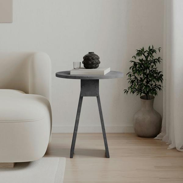 Decortie Modern Chen Side Table Round Shape Particle Board 2 Legs Coffee Table 42(W)x42(D)x50(H) cm