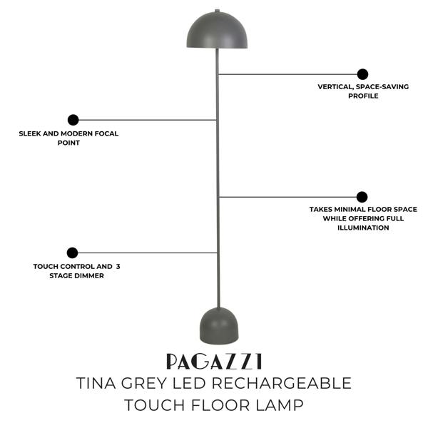 Pagazzi Lighting Tina Grey LED Rechargeable Touch Floor Lamp