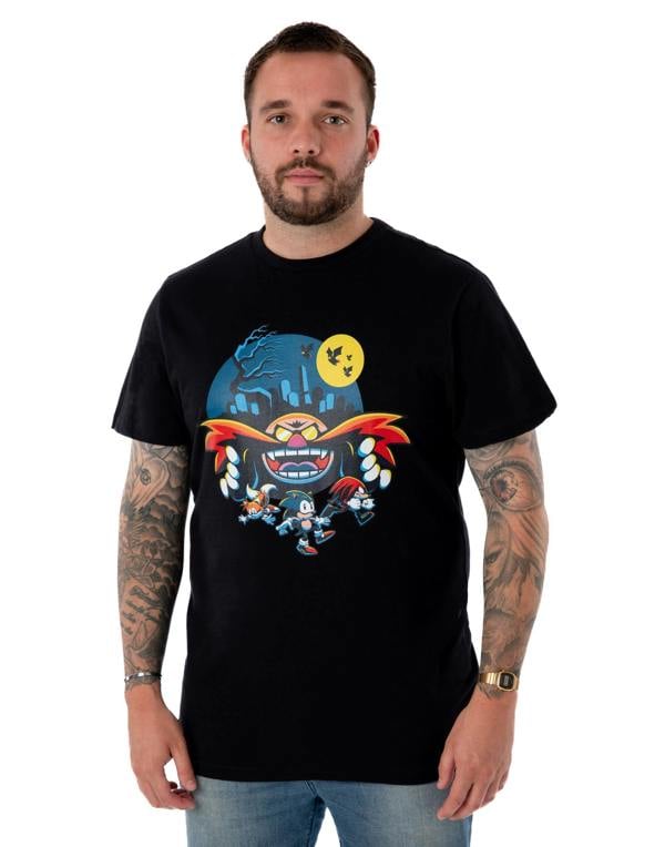 Sonic the Hedgehog Mens Black Halloween Eggman Short Sleeved T-Shirt