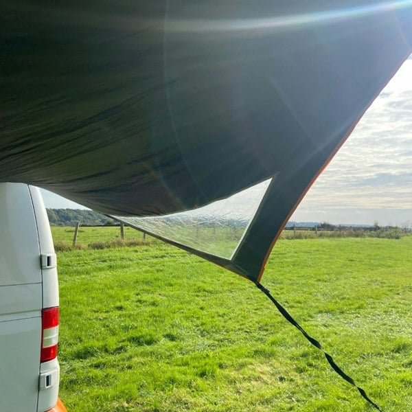 An image of the clear window of the Modern Shade Canopy from OLPRO.