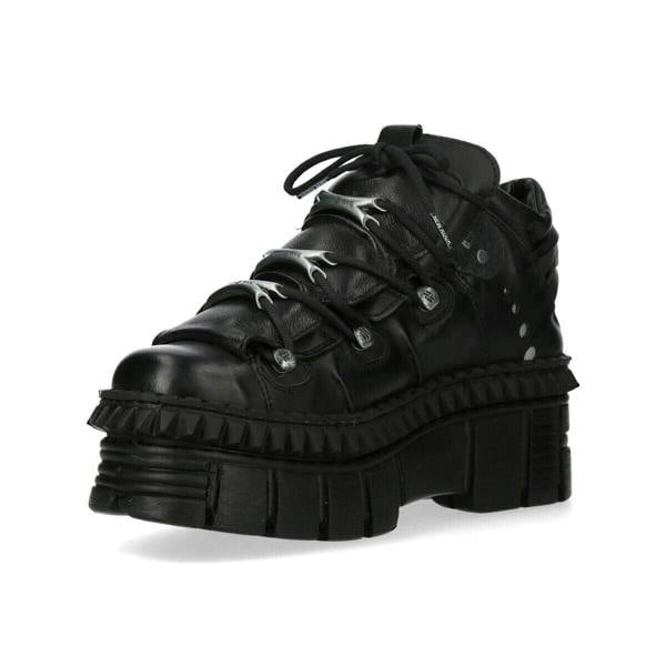 New Rock Black Leather Ankle Goth Boots-WALL106-S13