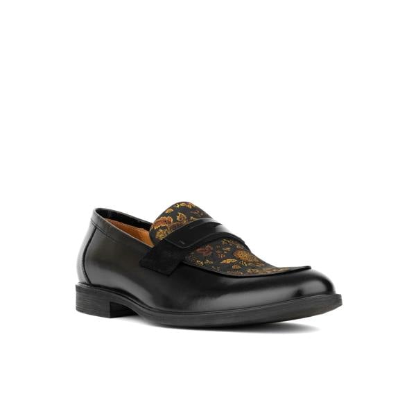 Embassy London Gosselin - Black & Yellow Flowers - Men's leather loafer with jaquard details