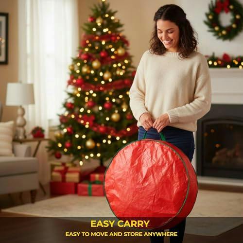 Shatchi Size options Christmas Wreath and Garland Storage Bag, Heavy-Duty Polypropylene with Carry Handles