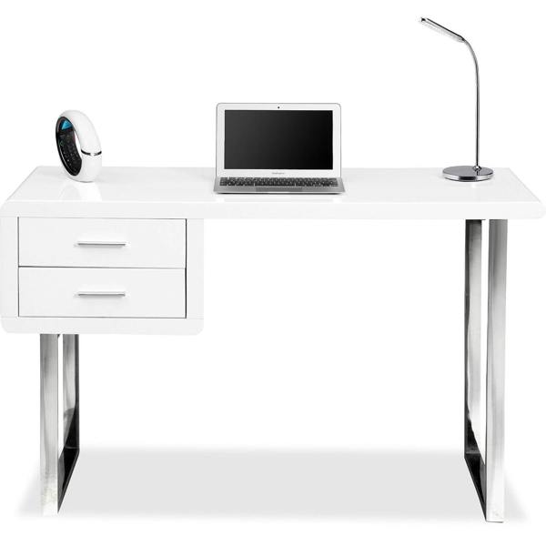 Homeology Harmonia Gloss White with Chrome legs 2-Drawer Contemporary Home Office Luxury Computer Desk