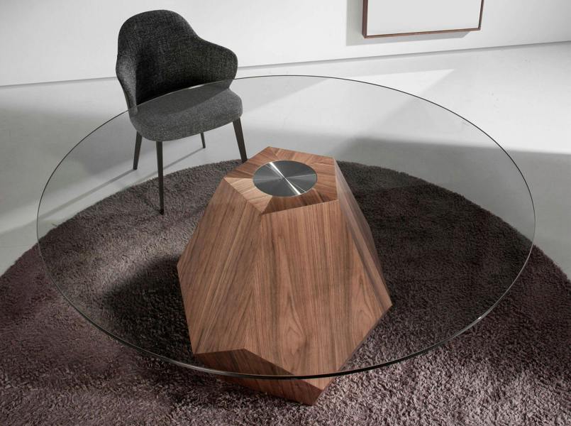 Angel Cerdá Round tempered glass and walnut dining table 1093