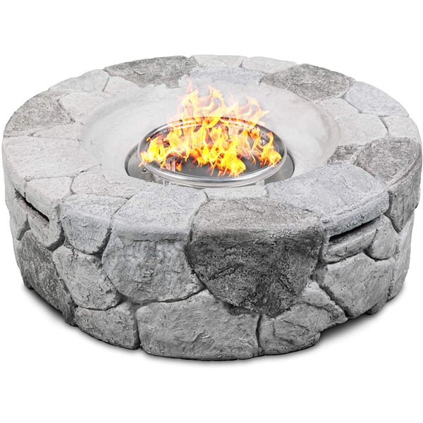 Centurion Supports Fireology KALUYA Grey Lavish Garden and Patio Gas Fire Pit with Eco-Stone Finish - Fully Assembled