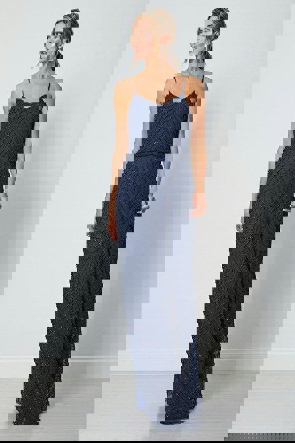 Cami Sequin Stripe Embellished Maxi Dress in Navy - ANGELEYE