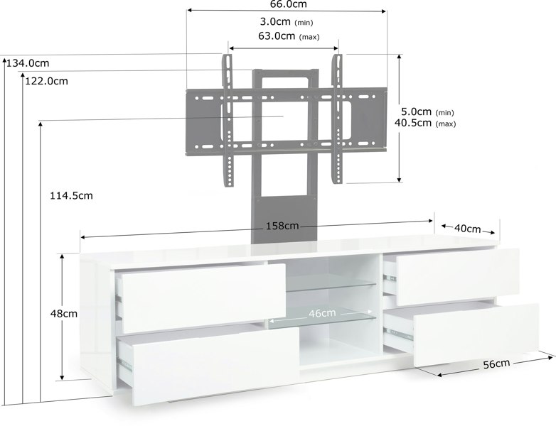 Centurion Supports Avitus Gloss White with 4-White Drawers and 3-Shelves up to 65" LED, LCD, Plasma TV Stand with Mounting Arm