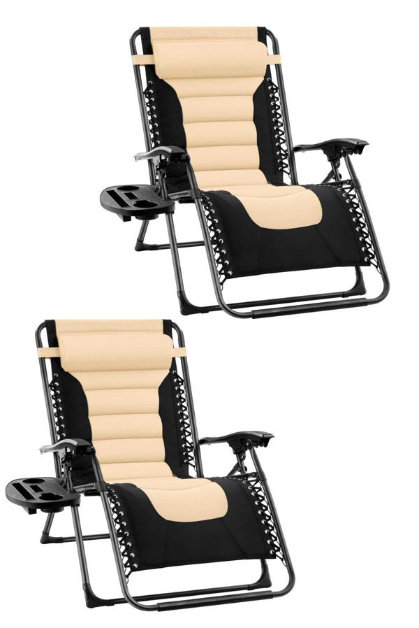 Groundlevel Set of 2 Luxury Extra Wide Gravity Garden Sun Lounger / Relaxer Chair Pair