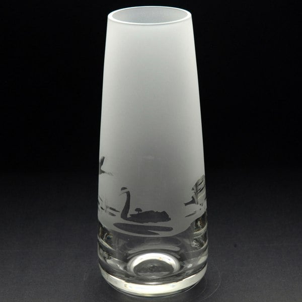 Glyptic Glass Art Swan Glass Bud Vase - Hand Etched/Engraved Gift