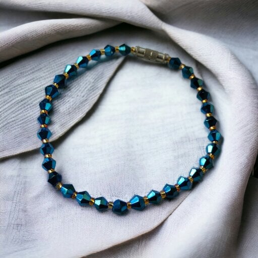 The Colourful Aura Blue Gold Crystal Beaded Sparkle minmalist Elegant Bracelet - Blue - Blue