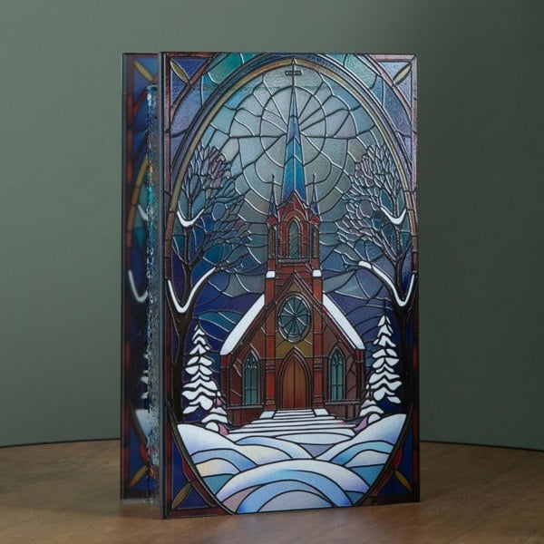 Samuel Alexander 21cm Battery Operated Light up Double Sided Stained Glass Victorian Church Decoration with LEDs
