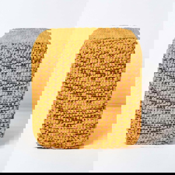 HOMESCAPES Cube Cotton Knitted Pouffe Footstool Bean Filled Hand Knitted