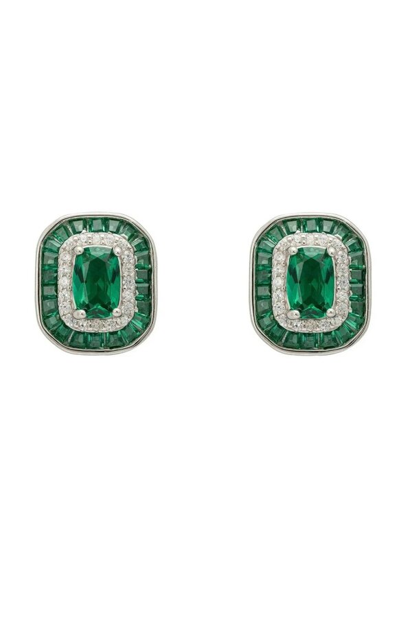 Latelita Great Gatsby Stud Earrings Emerald Silver