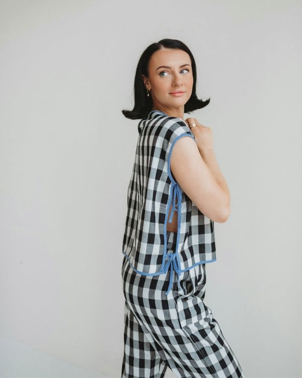 Wren Blue Marine Check Print Reversible Crop Top - image 2