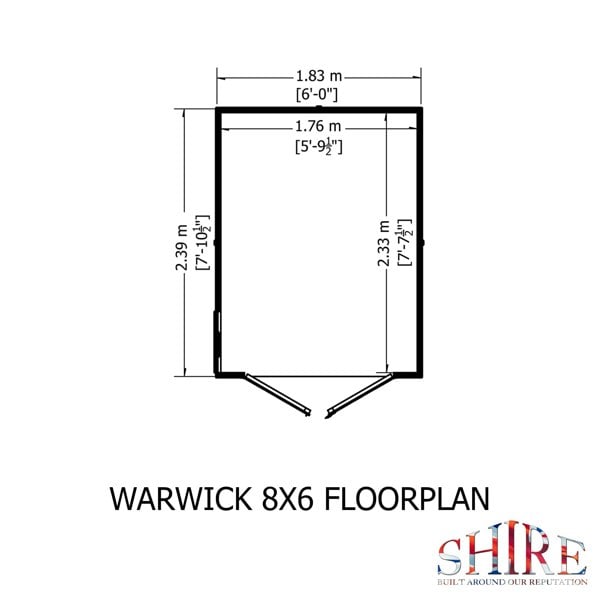 Shire Warwick Double Door 8x6 12mm interlock Clad wooden Shed