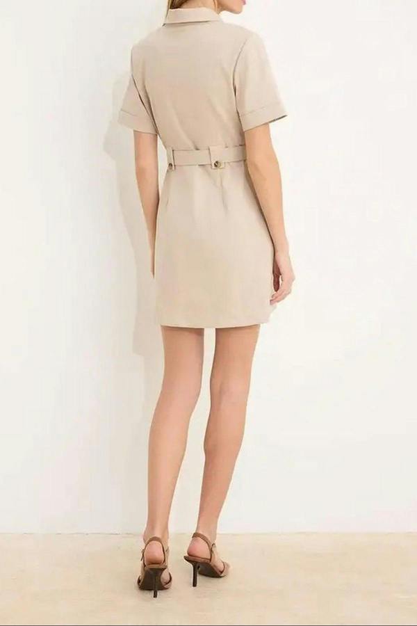 WOVCOR Belted Mini Gabardine Woven Shirt Dress