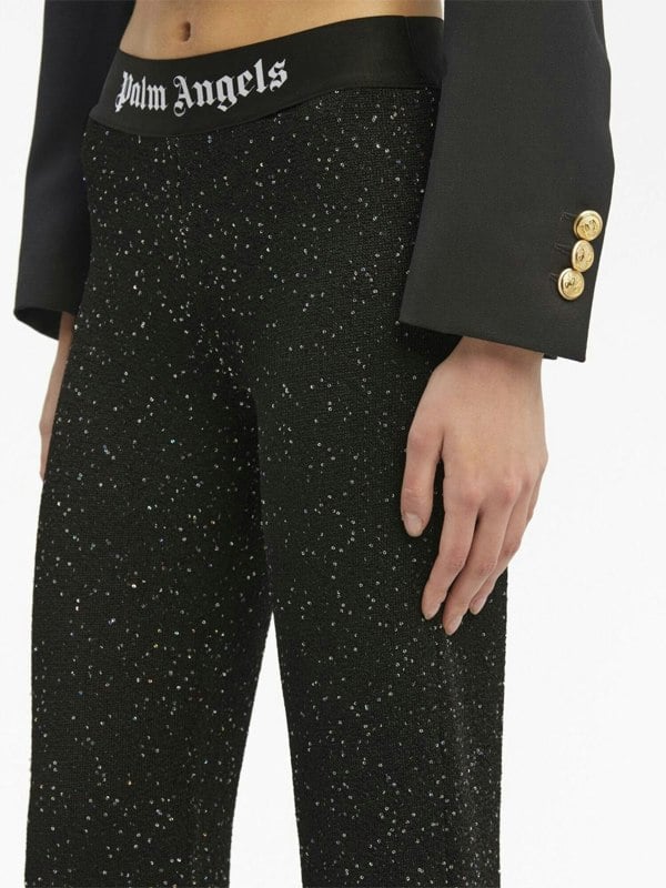 Palm Angels Knitted Logo Pants Black - Supplied FashionPALM ANGELS