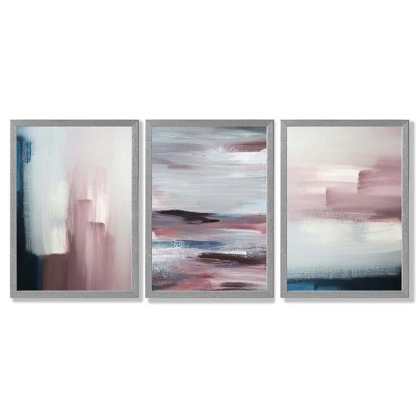 Artze Wall Art Framed Set of 3 Navy & Blush Pink Abstract Prints