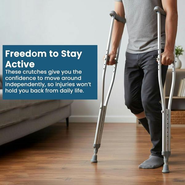 Medital Underarm Crutches for Adults - 2 Piece Lightweight 112–132cm Adjustable Stainless Steel Crutches with Ergonomic Grip