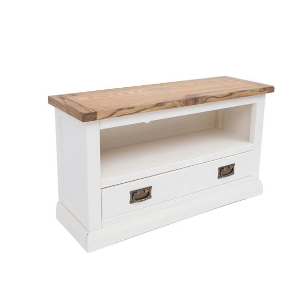 Cabinet Bits Cosenza Off White 1 Drawer TV Cabinet Brass Drop Handle