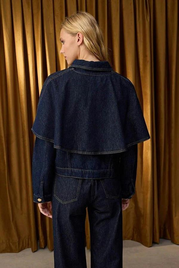 WOVCOR Denim Poncho Jacket with Detachable Cape