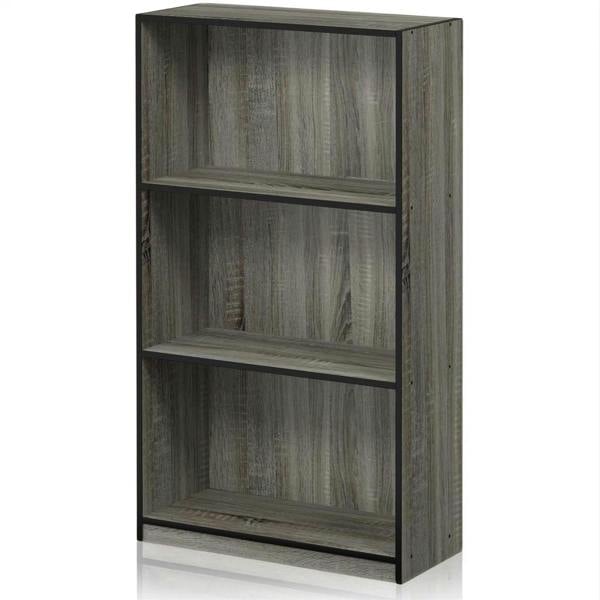 WALPLUS Basic 3-Tier Bookcase Storage Shelves, French Oak Grey/Black | Stylish Wall Art for Modern Homes