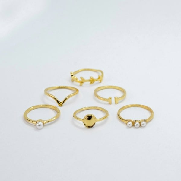 6 Piece Gold Plated Oxidised Bohemian Vintage Tribal Stacking Retro Ring Set