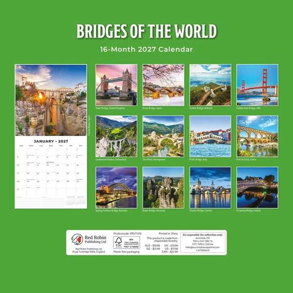 Bridges of the World Calendar 2027, Wall Calendars, Month To View, Travel, Gift