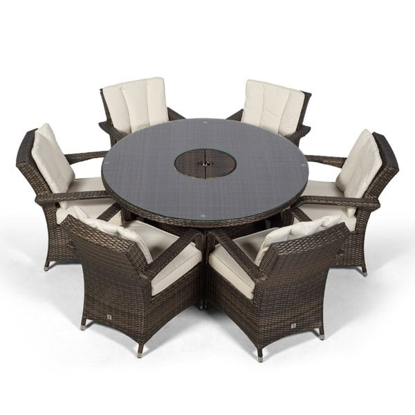 Giardino Arizona Round 6 Seater Patio Dining Set with Ice Bucket Drinks Cooler