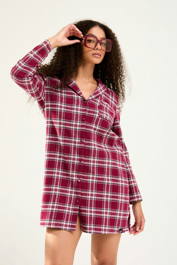 Plaid Nightshirt in Bordeaux - Nightgowns