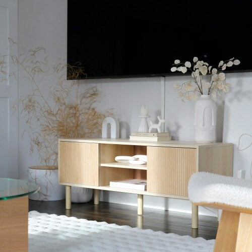 Wyld Haus Rodo Wooden Oak Effect TV Storage Unit With Sliding Door Design