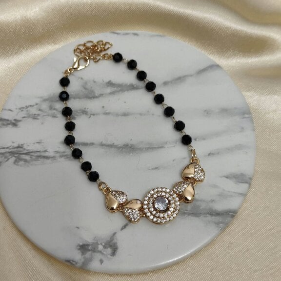 The Colourful Aura Large Zircon Heart Charm beaded adjustable Bracelet