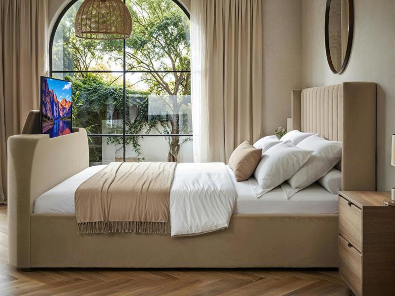 Flair Fallon TV Side Lift Ottoman Bed Beige Velvet