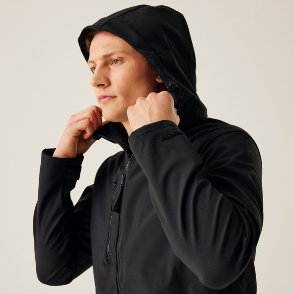 Regatta Mens Venturer Hooded Soft Shell Jacket - Black/Black